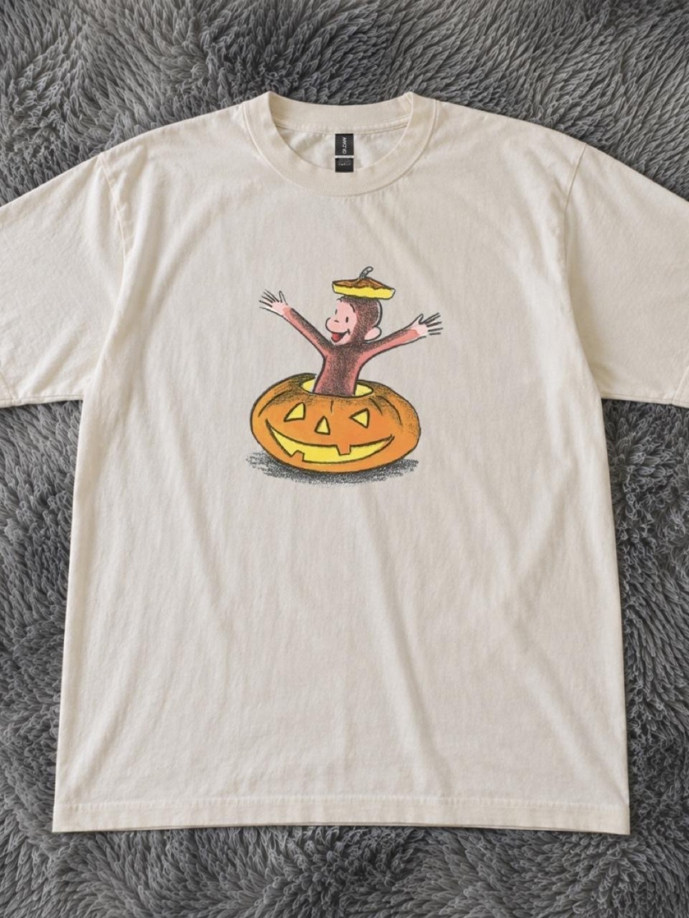 Gildan White Curious George Pumpkin Graphic Tee